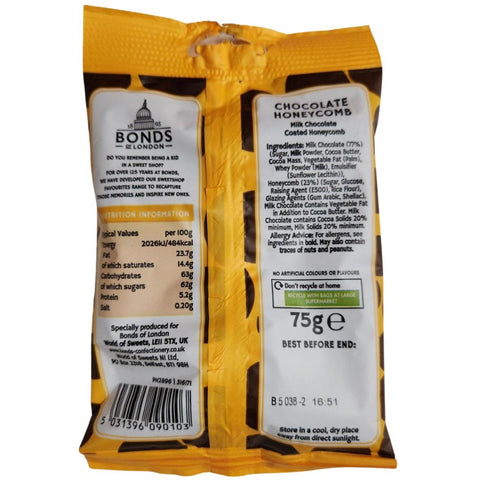 Bonds of London Especially Delicious Chocolate Honeycomb Bags 75g - British Food Supplies
