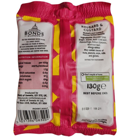 Bonds of London Rhubarb & Custard Sweets Bags 130g - British Food Supplies
