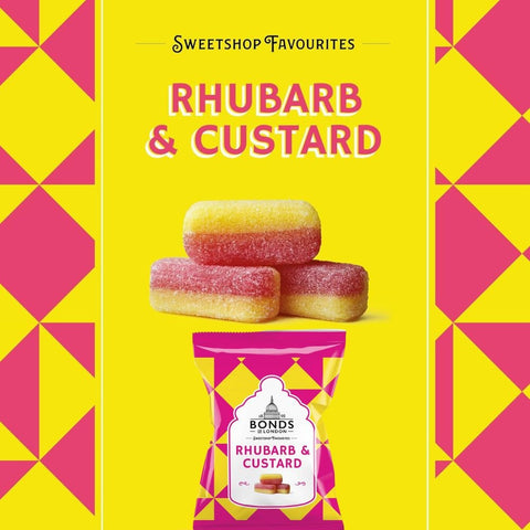 Bonds of London Rhubarb & Custard Sweets Bags 130g - British Food Supplies