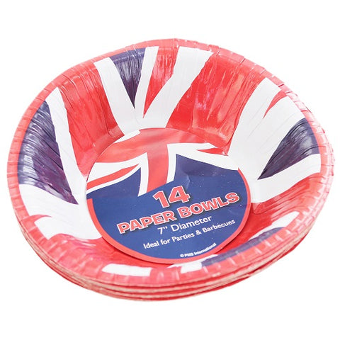 Union Jack Paper Bowls 7" Inches 14 Plates - British Food Supplies